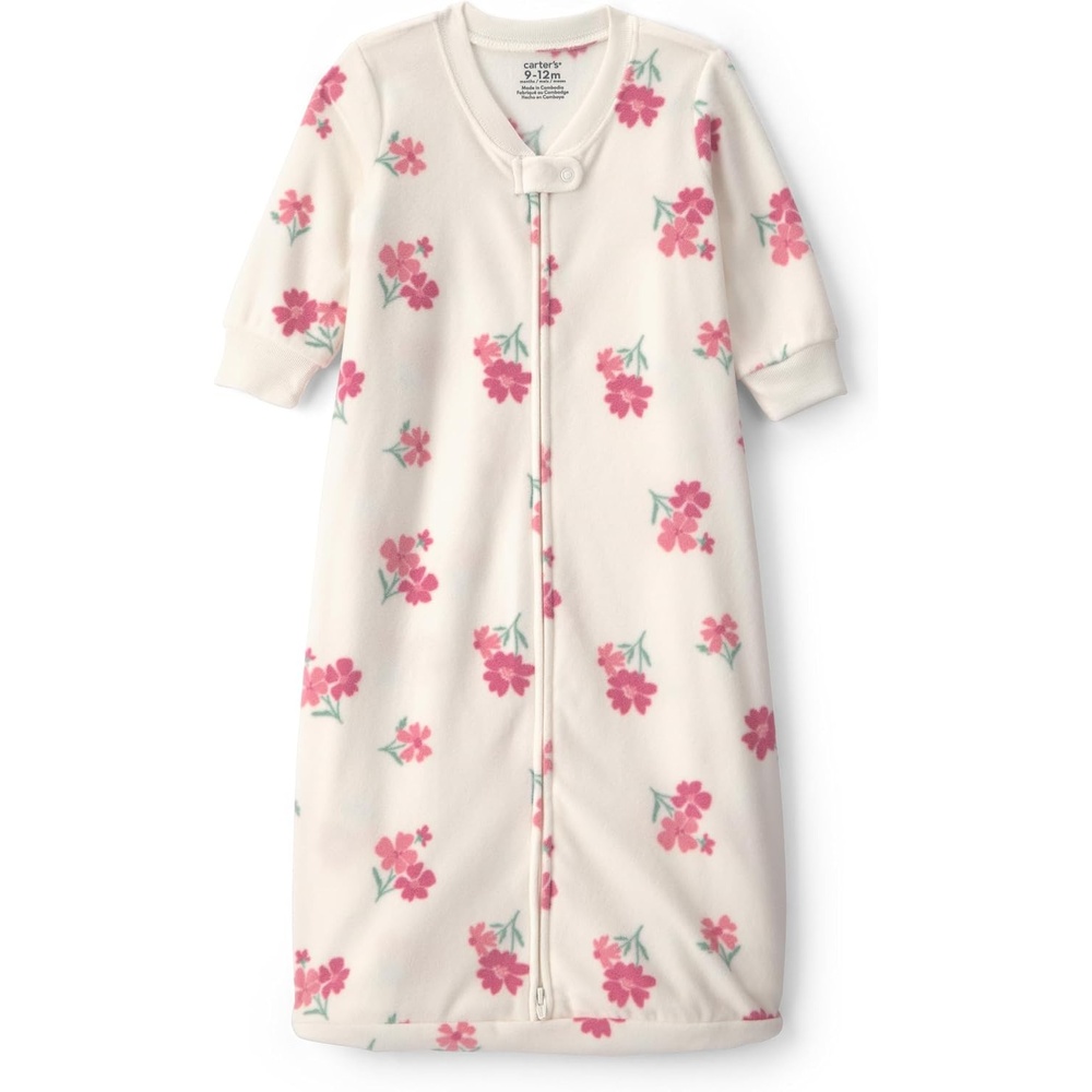 image:imageCarters Baby Girls Fleece Pj SleepbagWhite Pink Floral