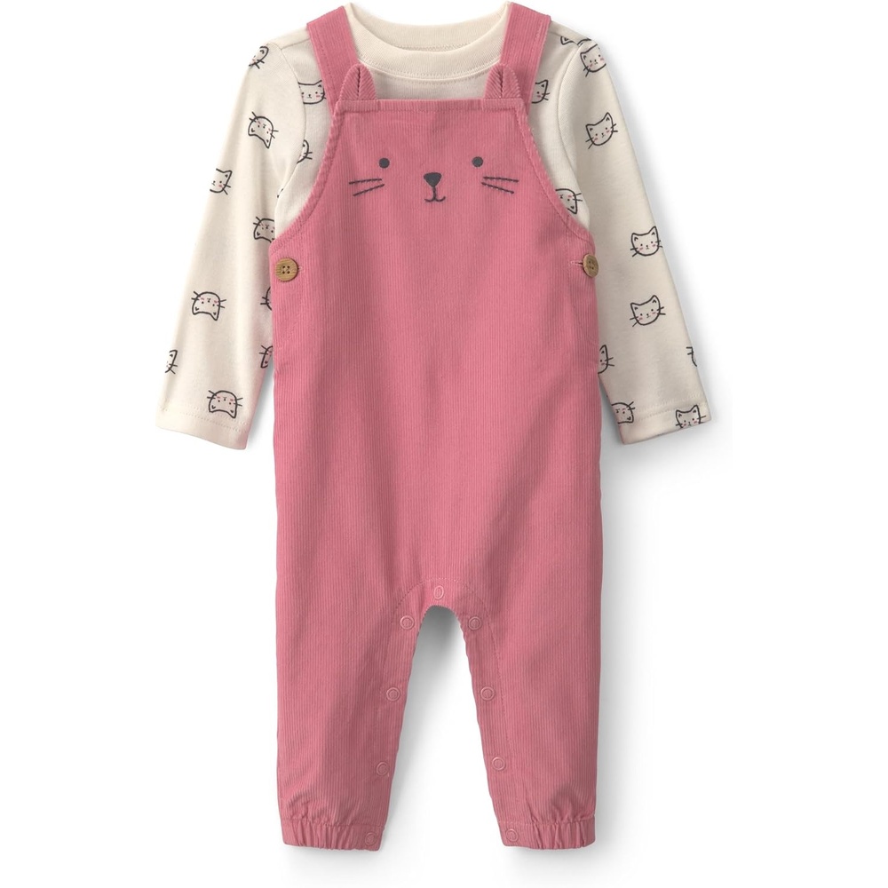 image:imageCarters Baby Girls Overall SetPink Cream Cat Face