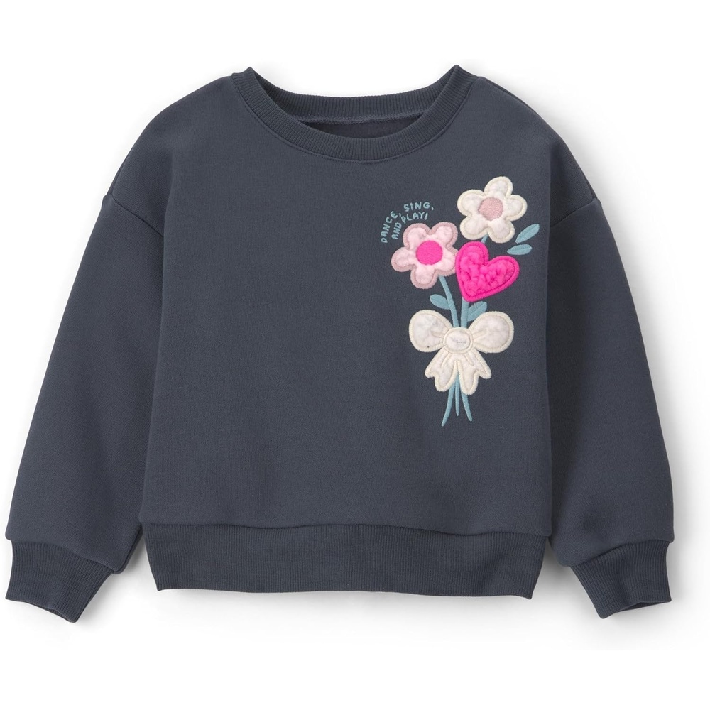 image:imageCarters Baby Girls Pullover SweatshirtDark Grey Flower