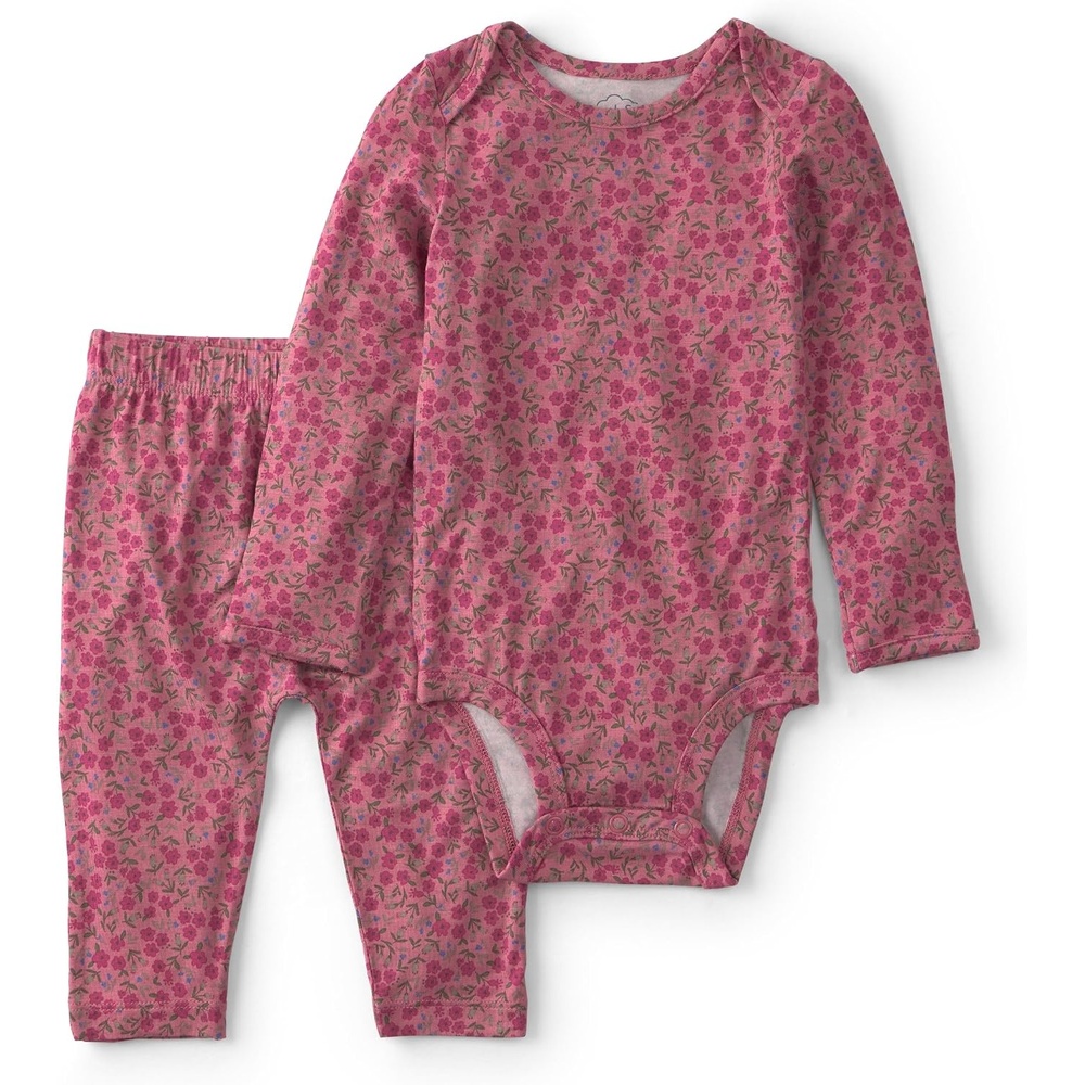 image:imageCarters Baby Girls Purely Soft 2piece Bodysuit Pant SetBrown Floral Print