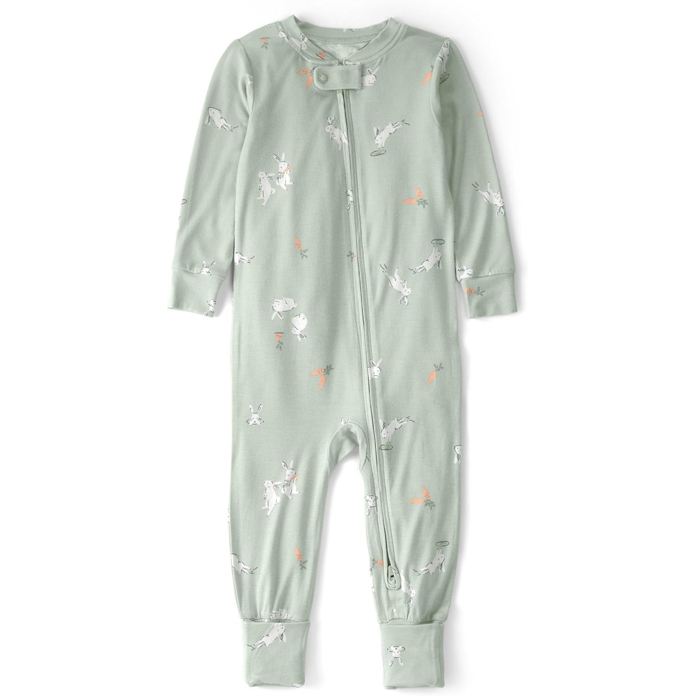 image:imageCarters Baby Girls Purelysoft 1piece PajamasGreen Easter Bunny