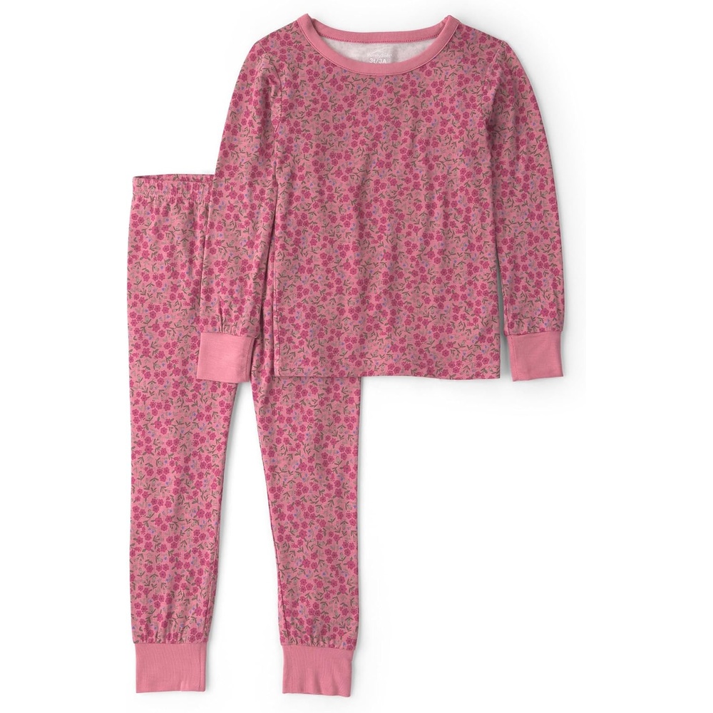 image:imageCarters Baby Girls Purelysoft Longsleeve 2piece PajamasPink Floral Print