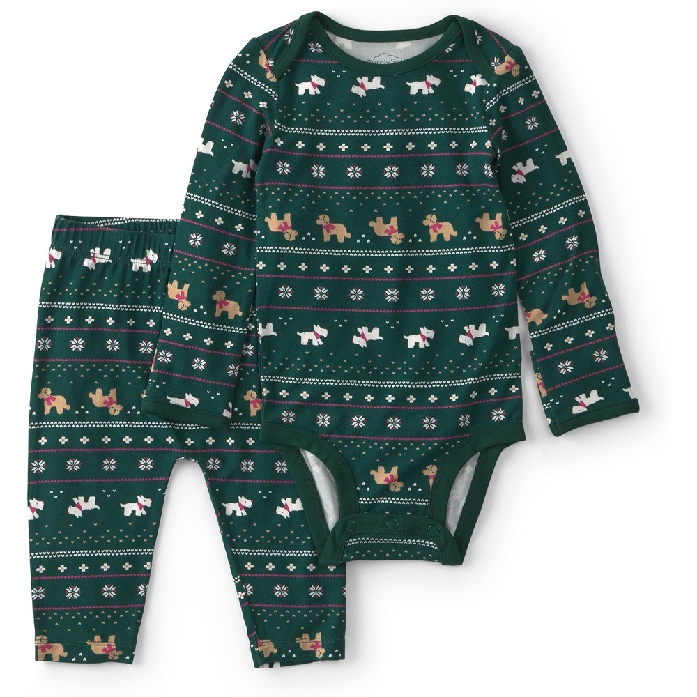 image:imageCarters Baby Purely Soft 2piece Bodysuit Pant SetGreen Fair Isle