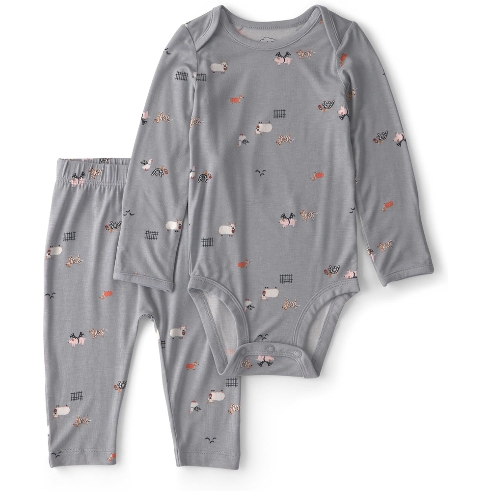image:imageCarters Baby Purely Soft 2piece Bodysuit Pant SetGrey Halloween Print