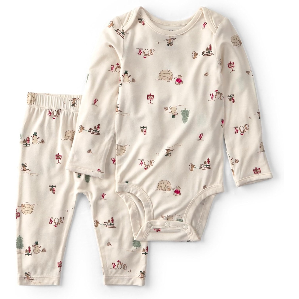 image:imageCarters Baby Purely Soft 2piece Bodysuit Pant SetIvory Cream North Pole