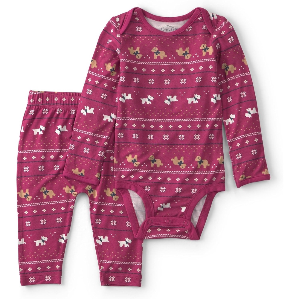 image:imageCarters Baby Purely Soft 2piece Bodysuit Pant SetRed Burgundy Fair Isle