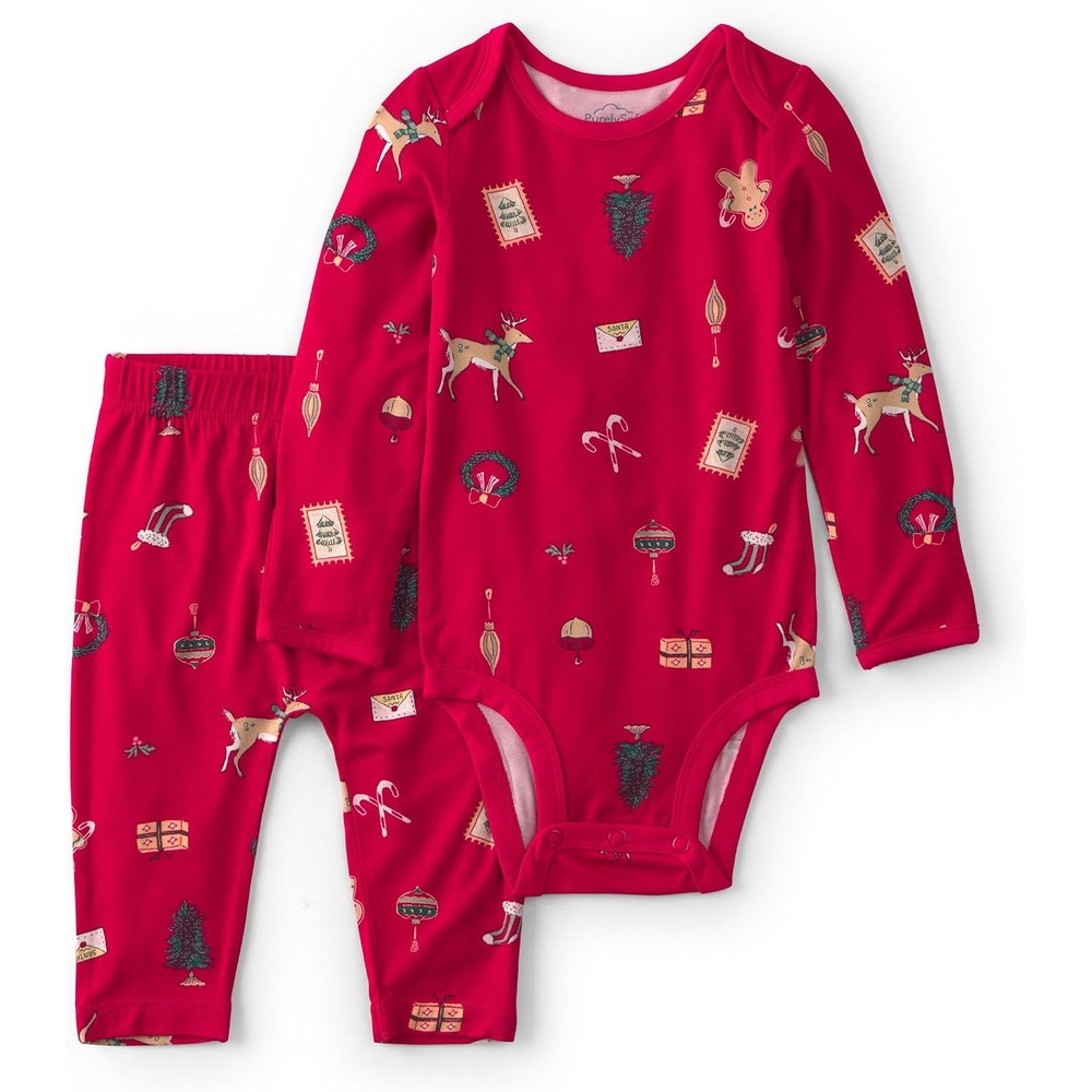 image:imageCarters Baby Purely Soft 2piece Bodysuit Pant SetRed Christmas Print