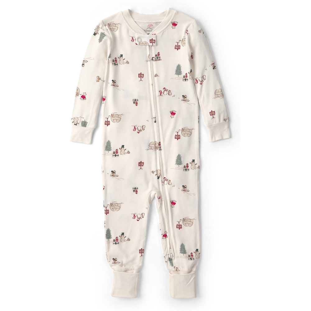 image:imageCarters Baby Purelysoft 1piece PajamasCream North Pole Print