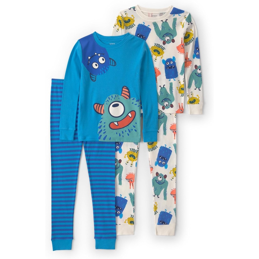 image:imageCarters Boys 4piece Tight Fit Cotton Pajama SetBoy Monster Blue