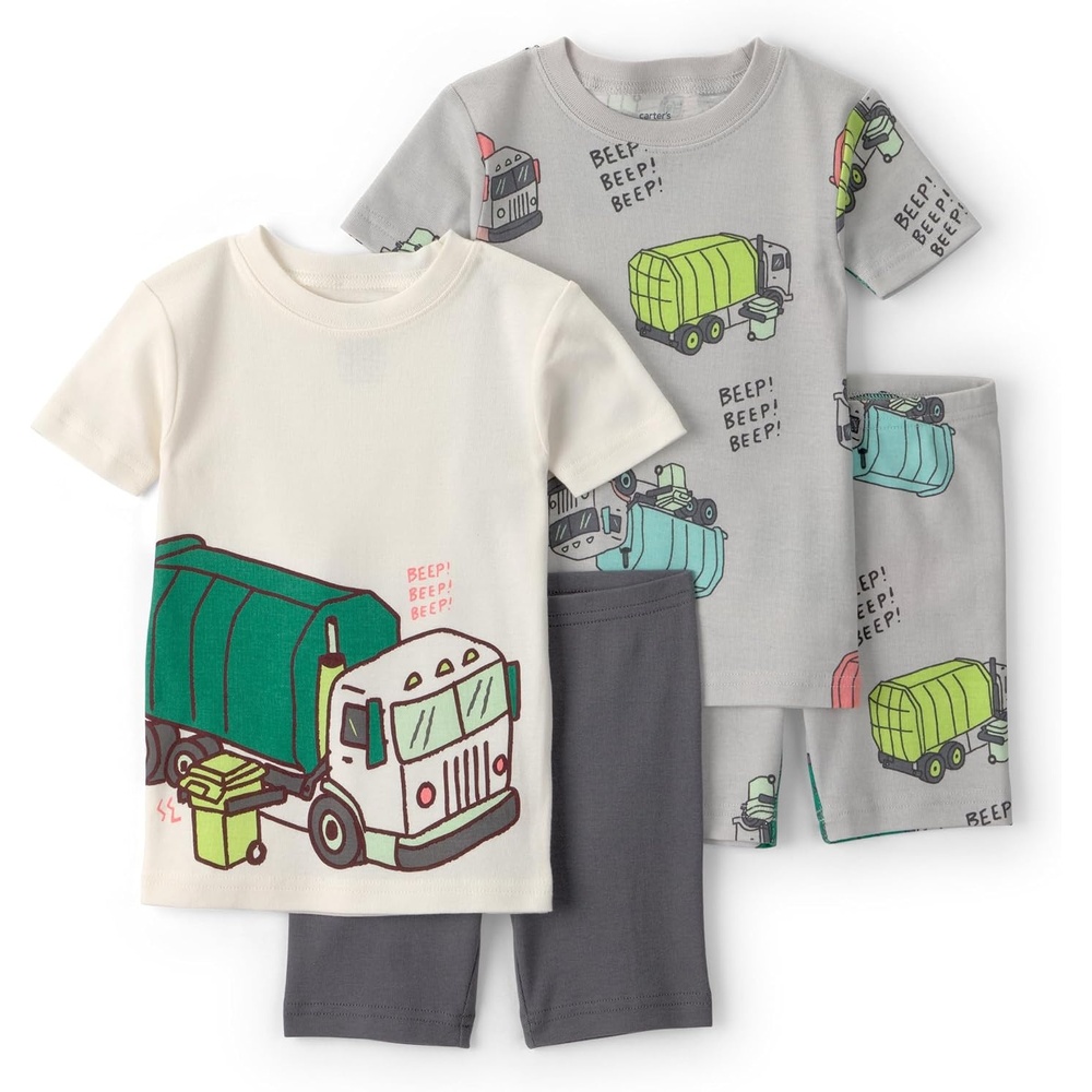 image:imageCarters Boys 4piece Tight Fit Cotton Pajama SetGrayWhite Truck