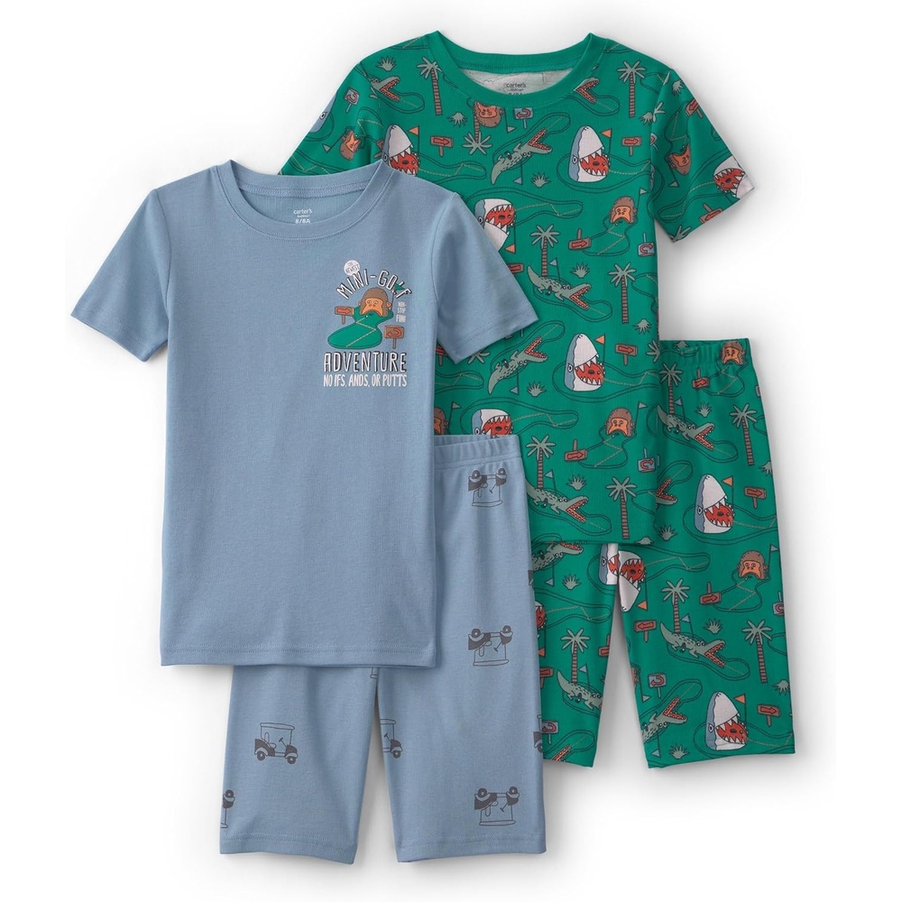image:imageCarters Boys 4piece Tight Fit Cotton Pajama SetGreenBlue