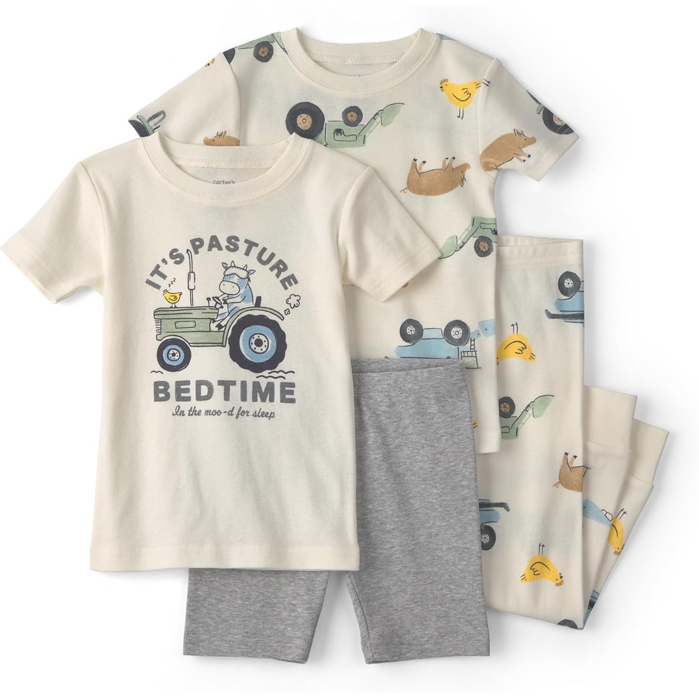 image:imageCarters Boys 4piece Tight Fit Cotton Pajama SetIvory Farm Print
