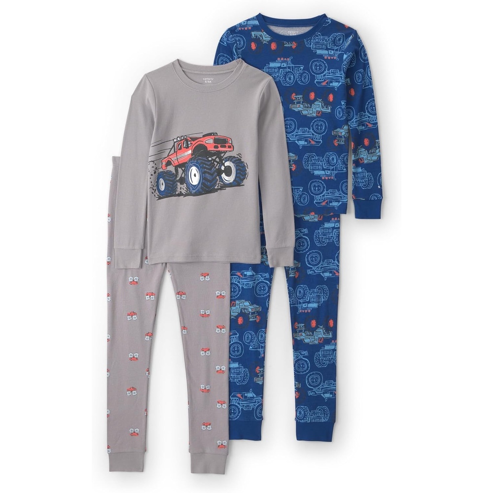 image:imageCarters Boys 4piece Tight Fit Cotton Pajama SetMonster Truck Grey