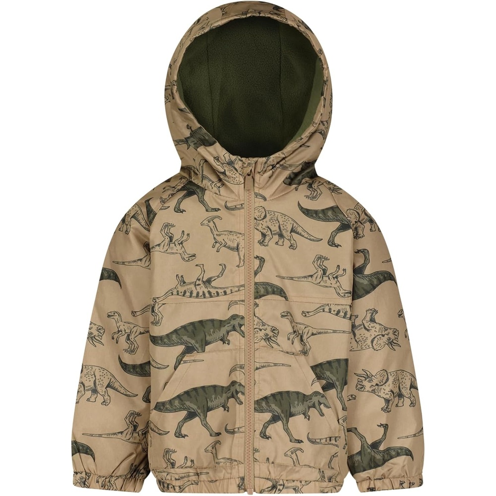 image:imageCarters Boys Midweight WaterResistant FleeceLined Snug JacketKhaki Dinosaur