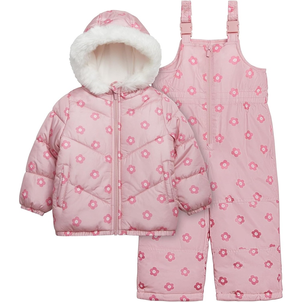 image:imageCarters Girls 2Piece Snowsuit Puffer Jacket and Skibib Snow Pants Toddler and Big KidsAll Rosewood Floral