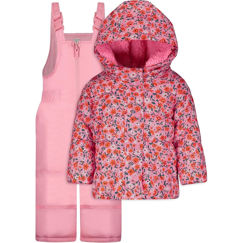 image:imageCarters Girls 2Piece Snowsuit Puffer Jacket and Skibib Snow Pants Toddler and Big KidsDitsy Pink