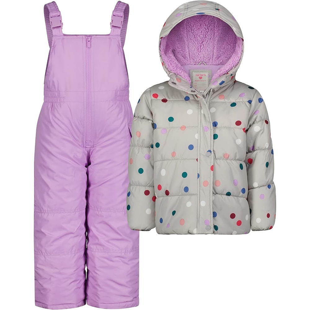 image:imageCarters Girls 2Piece Snowsuit Puffer Jacket and Skibib Snow Pants Toddler and Big KidsGrey Dot