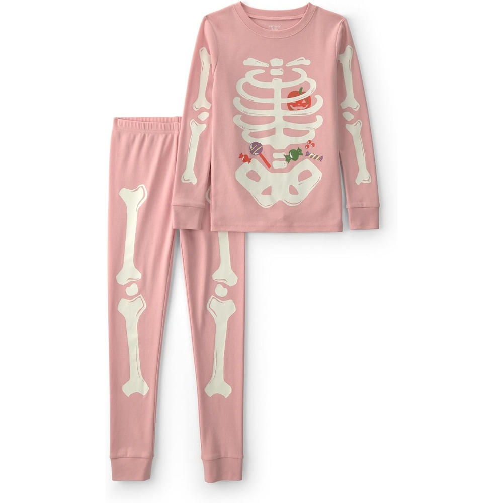 image:imageCarters Girls 2piece Holiday Cotton PjPink Skeleton