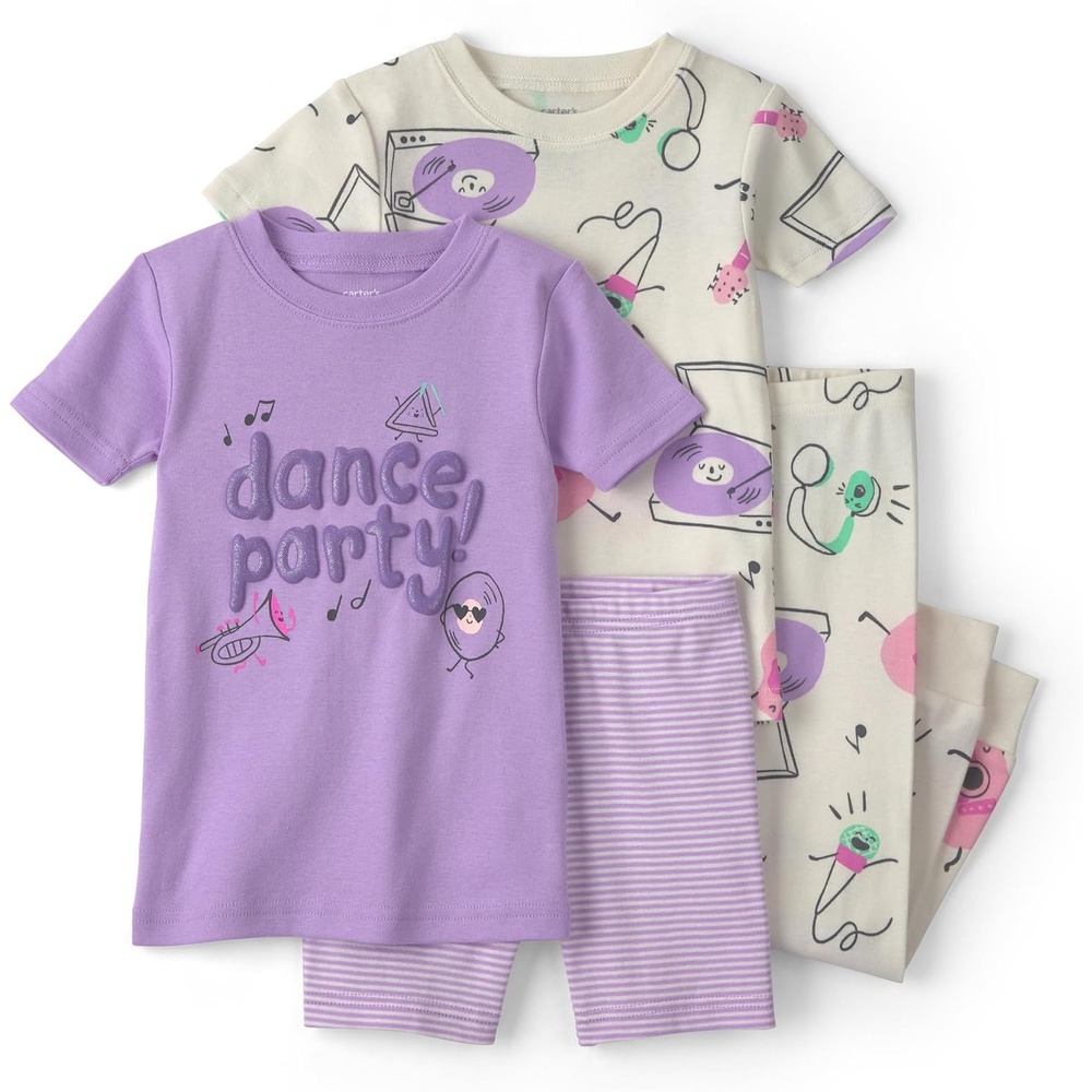 image:imageCarters Girls 4piece Tight Fit Cotton Pajama SetDance Partymusic Prpl