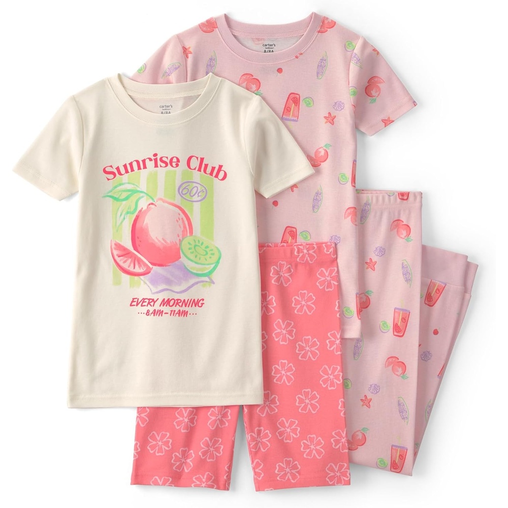 image:imageCarters Girls 4piece Tight Fit Cotton Pajama SetPink
