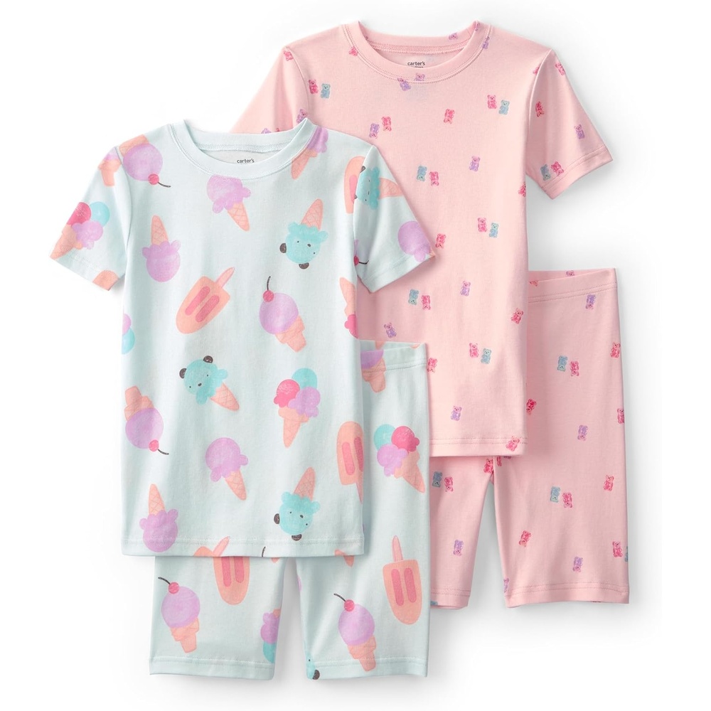 image:imageCarters Girls 4piece Tight Fit Cotton Pajama SetPinkBlue Icecream