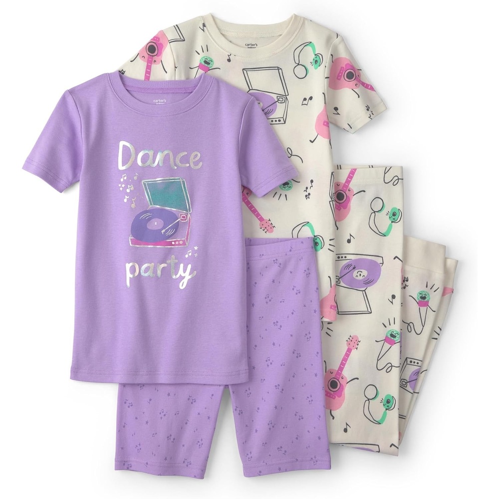 image:imageCarters Girls 4piece Tight Fit Cotton Pajama SetPurple