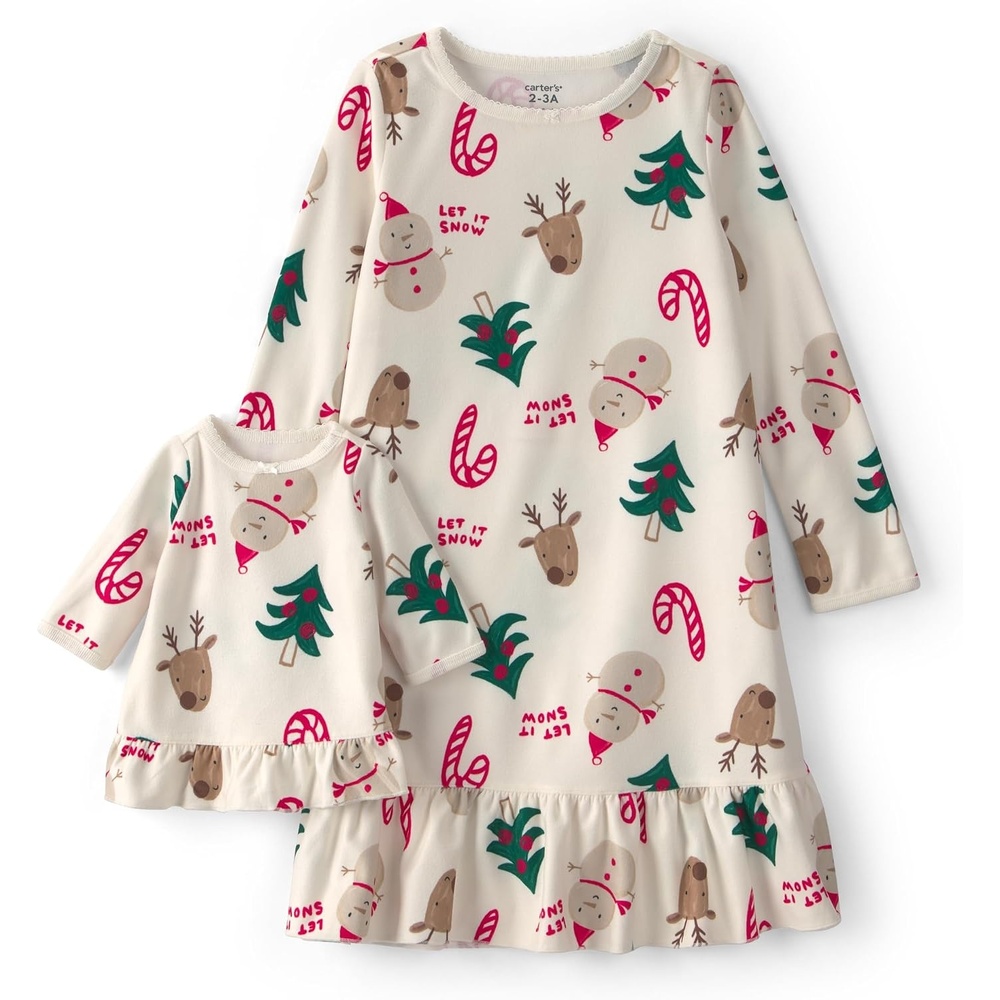 image:imageCarters Girls Fleece GownIvory Holiday Icons