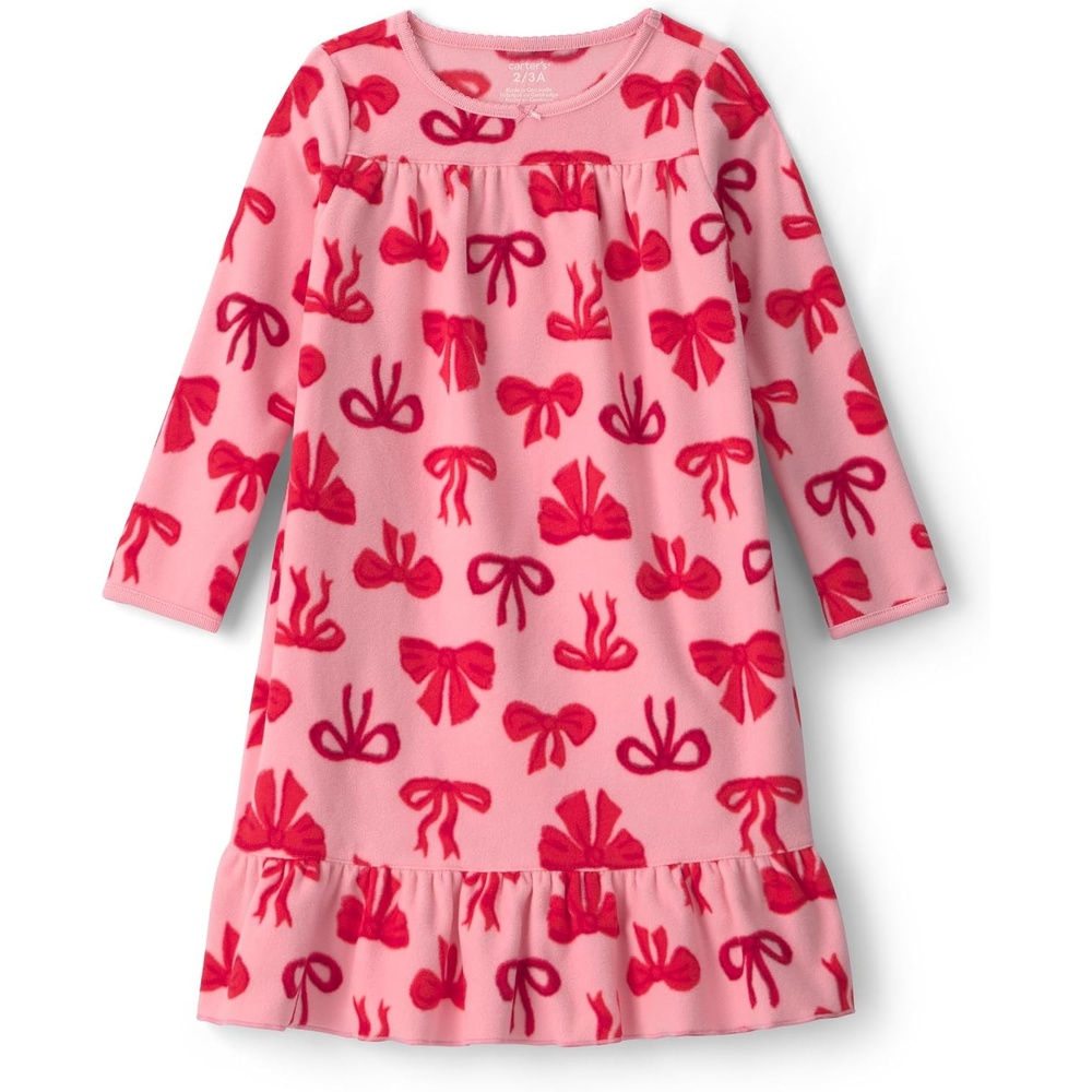 image:imageCarters Girls Fleece GownPink and Red Bows