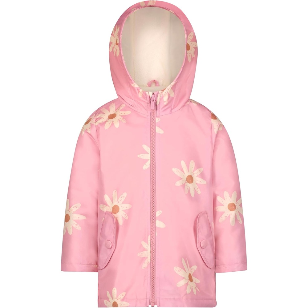 image:imageCarters Girls Lightweight Fleece Lined Hooded Raincoat Rain JacketPink Daisy