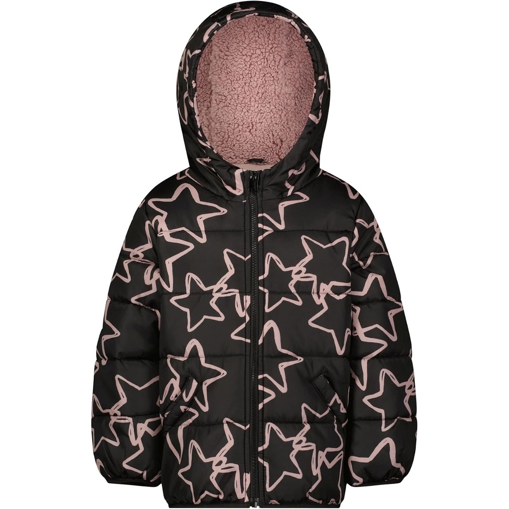 image:imageCarters Girls Winter Coat Puffer Jacket with Sherpa Lined HoodBlack Stars