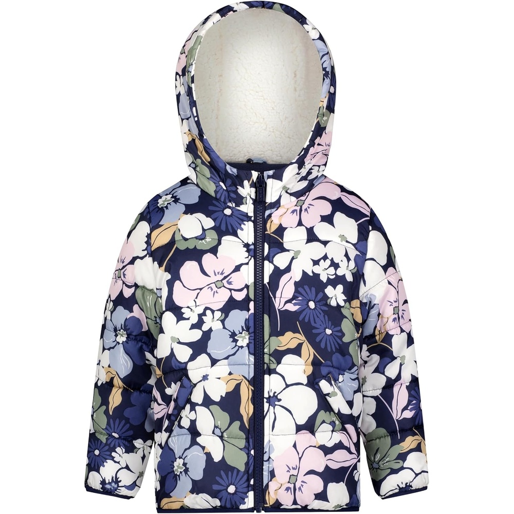 image:imageCarters Girls Winter Coat Puffer Jacket with Sherpa Lined HoodNavy Floral