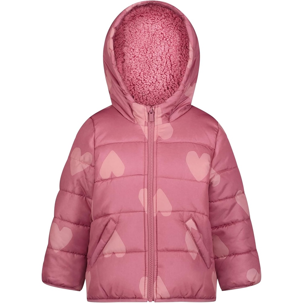 image:imageCarters Girls Winter Coat Puffer Jacket with Sherpa Lined HoodRose Hearts