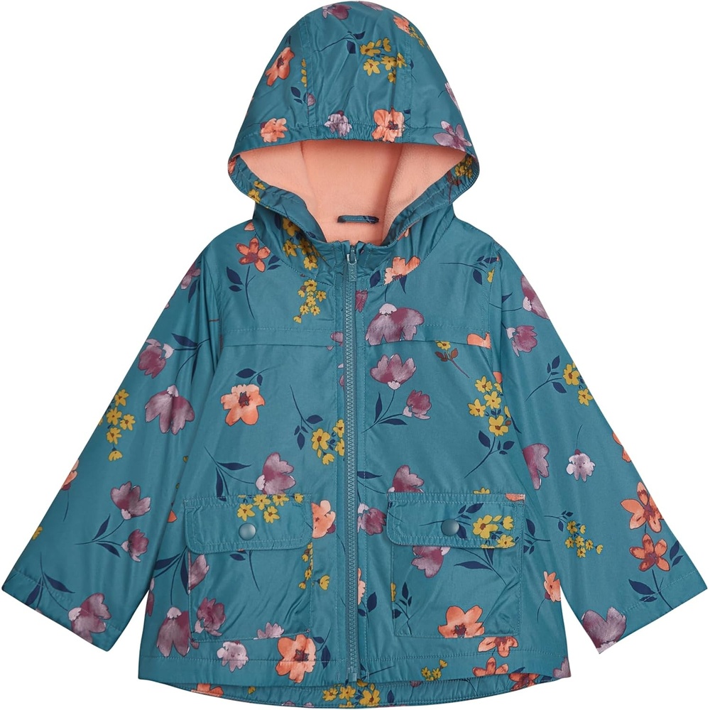 image:imageCarters Toddler amp Little Girls Midweight Fleece Lined Hooded Raincoat Rain JacketBig Flowers