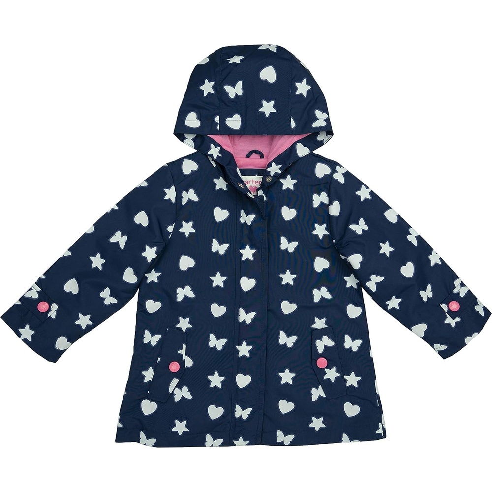 image:imageCarters Toddler amp Little Girls Midweight Fleece Lined Hooded Raincoat Rain JacketColorchange Navy Butterfly