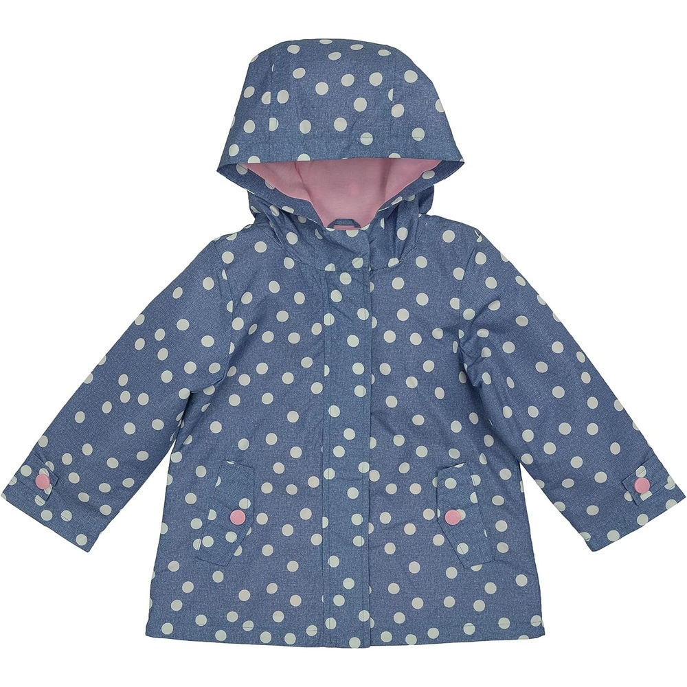 image:imageCarters Toddler amp Little Girls Midweight Fleece Lined Hooded Raincoat Rain JacketDotted Chambray Blue