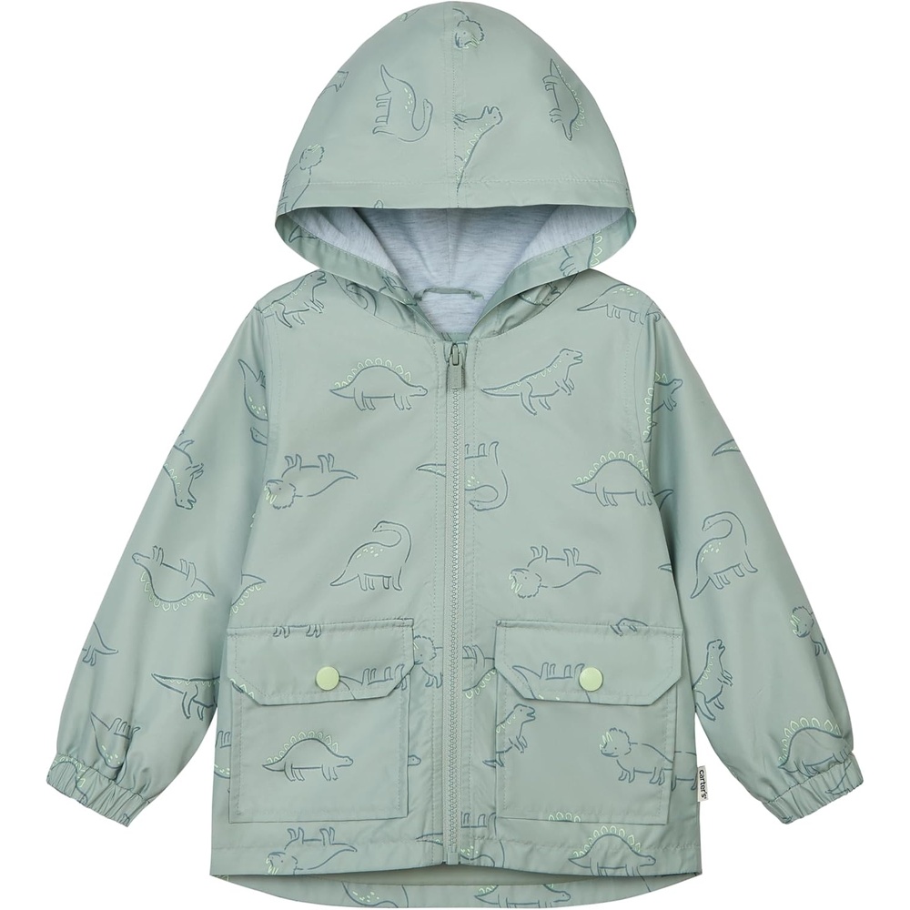 image:imageCarters Toddler amp Little Girls Midweight Fleece Lined Hooded Raincoat Rain JacketGreen Dinos