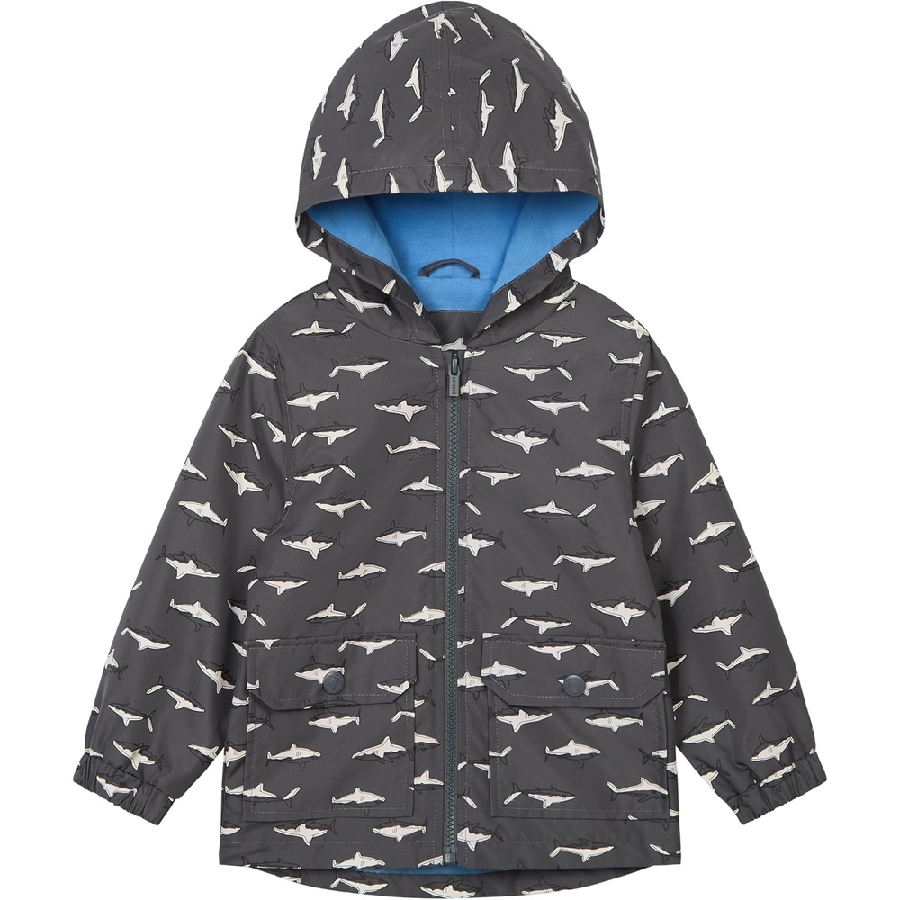 image:imageCarters Toddler amp Little Girls Midweight Fleece Lined Hooded Raincoat Rain JacketGrey Colorchanging Sharks