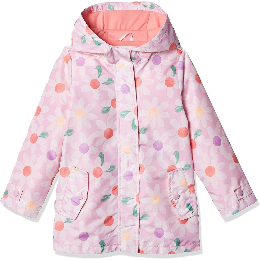 image:imageCarters Toddler amp Little Girls Midweight Fleece Lined Hooded Raincoat Rain JacketLight Pink Daisies