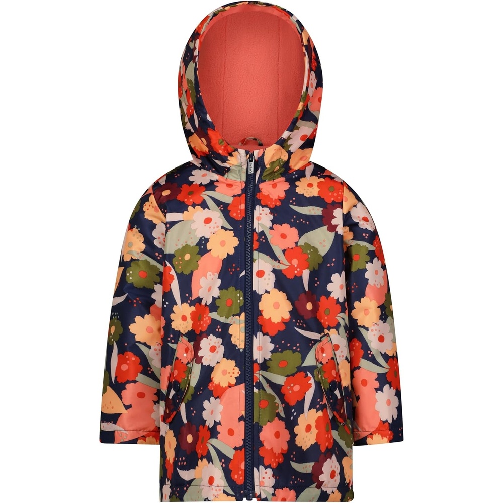 image:imageCarters Toddler amp Little Girls Midweight Fleece Lined Hooded Raincoat Rain JacketNavy Salmon Floral
