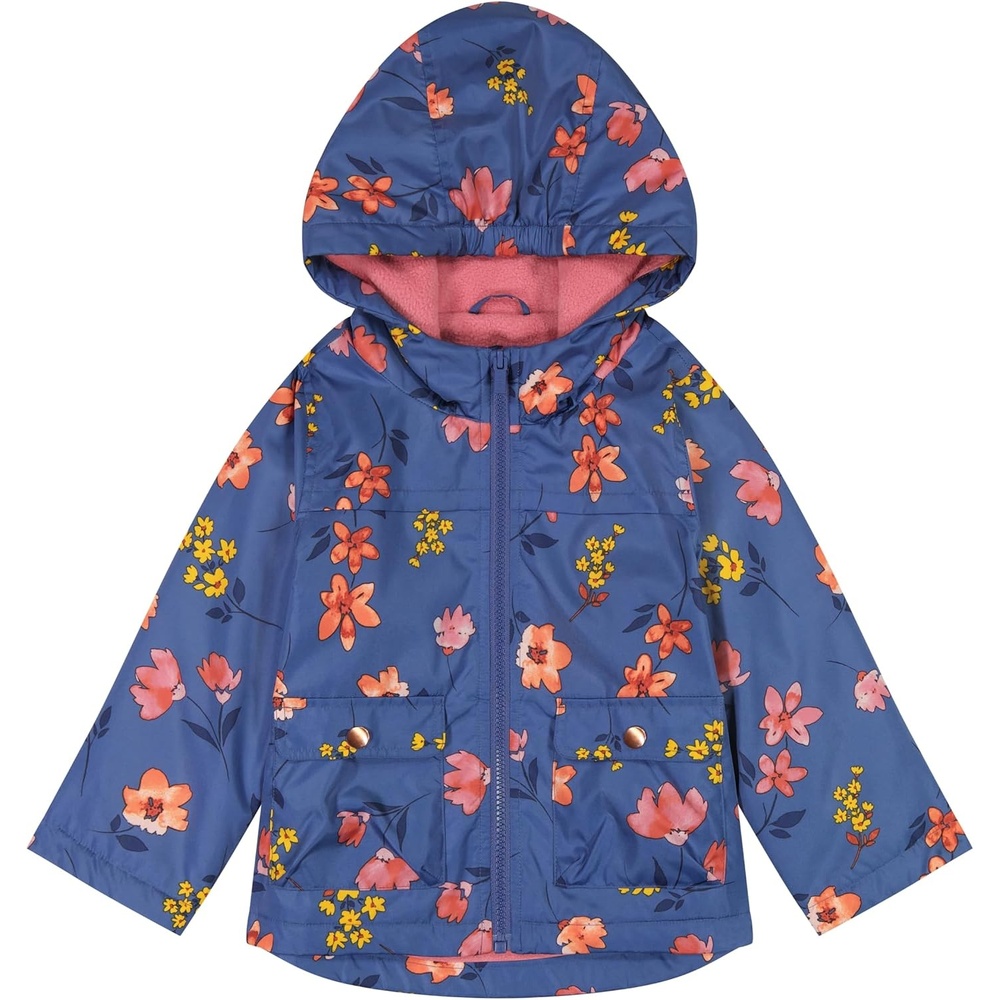 image:imageCarters Toddler amp Little Girls Midweight Fleece Lined Hooded Raincoat Rain JacketPeri Coral Floral