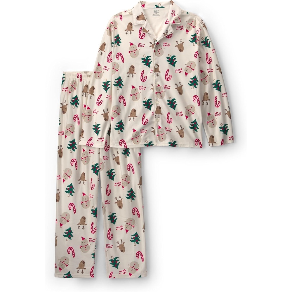 image:imageCarters Unisex Adult 2piece Fleece Holiday Coat PjsIvory Holiday Icons