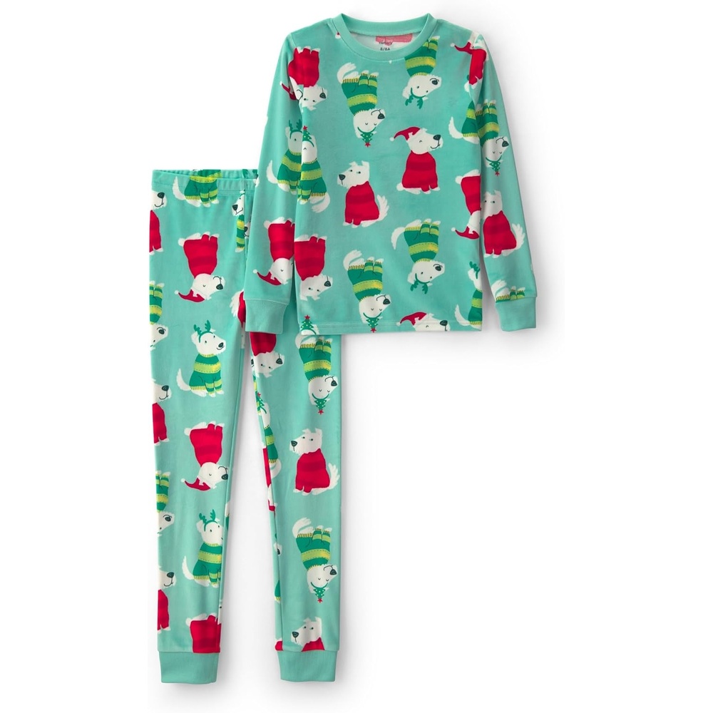 image:imageCarters Unisex Adult 2piece Fleece Holiday PjsGreen Dog