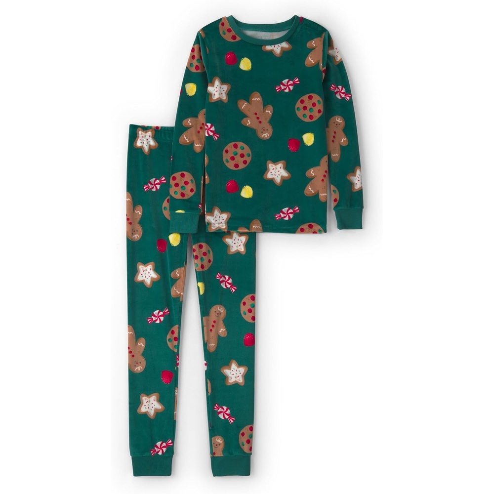 image:imageCarters Unisex Adult 2piece Fleece Holiday PjsGreen Gingerbread Cookie