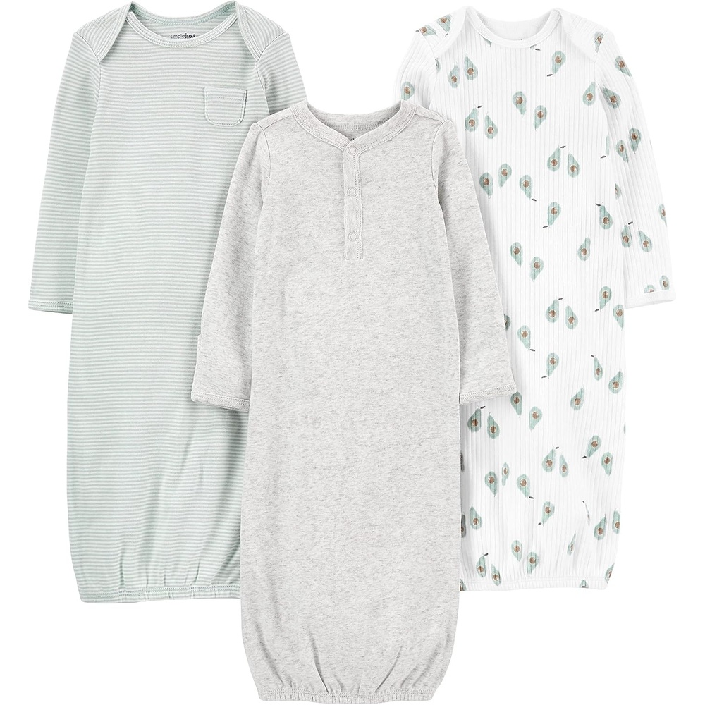 image:imageSimple Joys by Carters Baby 3pack Neutral Cotton Sleeper GownAvocadosHeatherStripe
