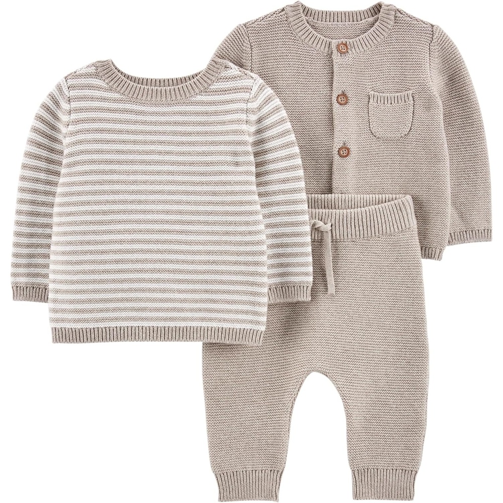 image:imageSimple Joys by Carters Baby 3piece Sweater SetGrey Heather Stripe