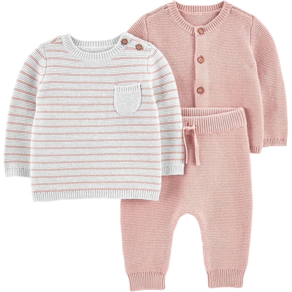 image:imageSimple Joys by Carters Baby 3piece Sweater SetGrey StripeLight Pink