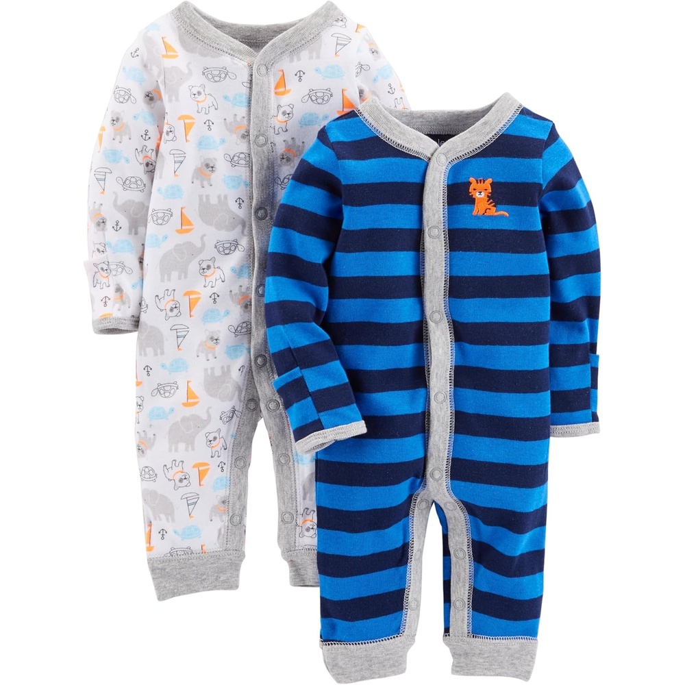 image:imageSimple Joys by Carters Baby Boys 2pack Cotton Footless Sleep and PlayBlue Rugby StripeWhite Dog