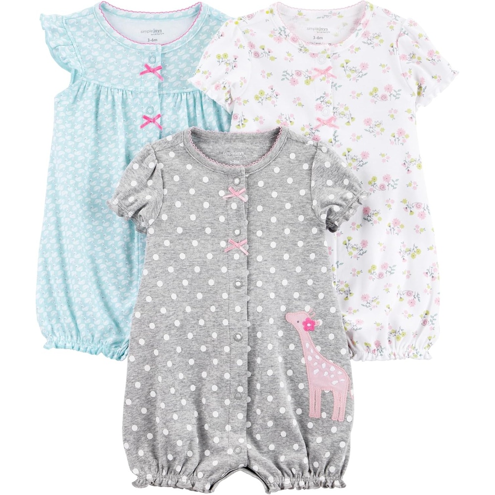 image:imageSimple Joys by Carters Baby Boys 3 pack Snap up RompersBlue SwanGrey DotsWhite Floral