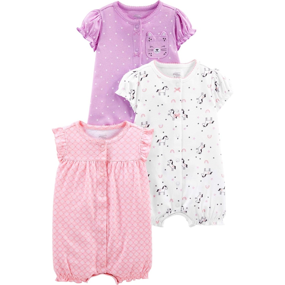 image:imageSimple Joys by Carters Baby Boys 3 pack Snap up RompersLight PinkLilac DotsWhite Unicorn