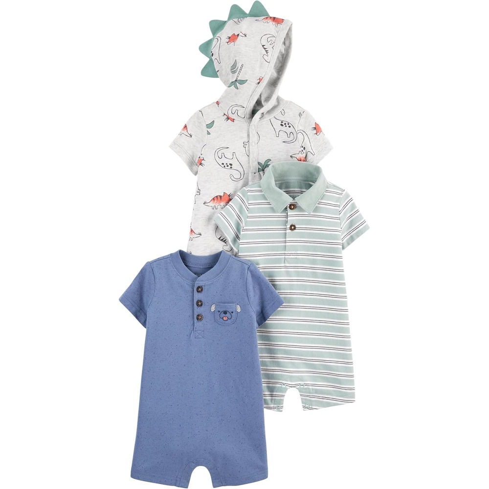 image:imageSimple Joys by Carters Baby Boys 3pack RompersDinosaurDogDouble Stripe